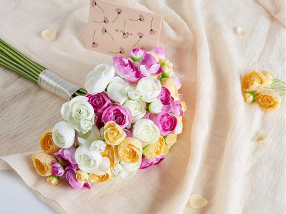 Ranunculus Artificial Flower Pink Faux Silk Mini Peony Flowers Fake Peonies Wedding Flowers DIY Bouquet for Centerpieces Arrangements Bridal Shower Decorations 15 Pcs