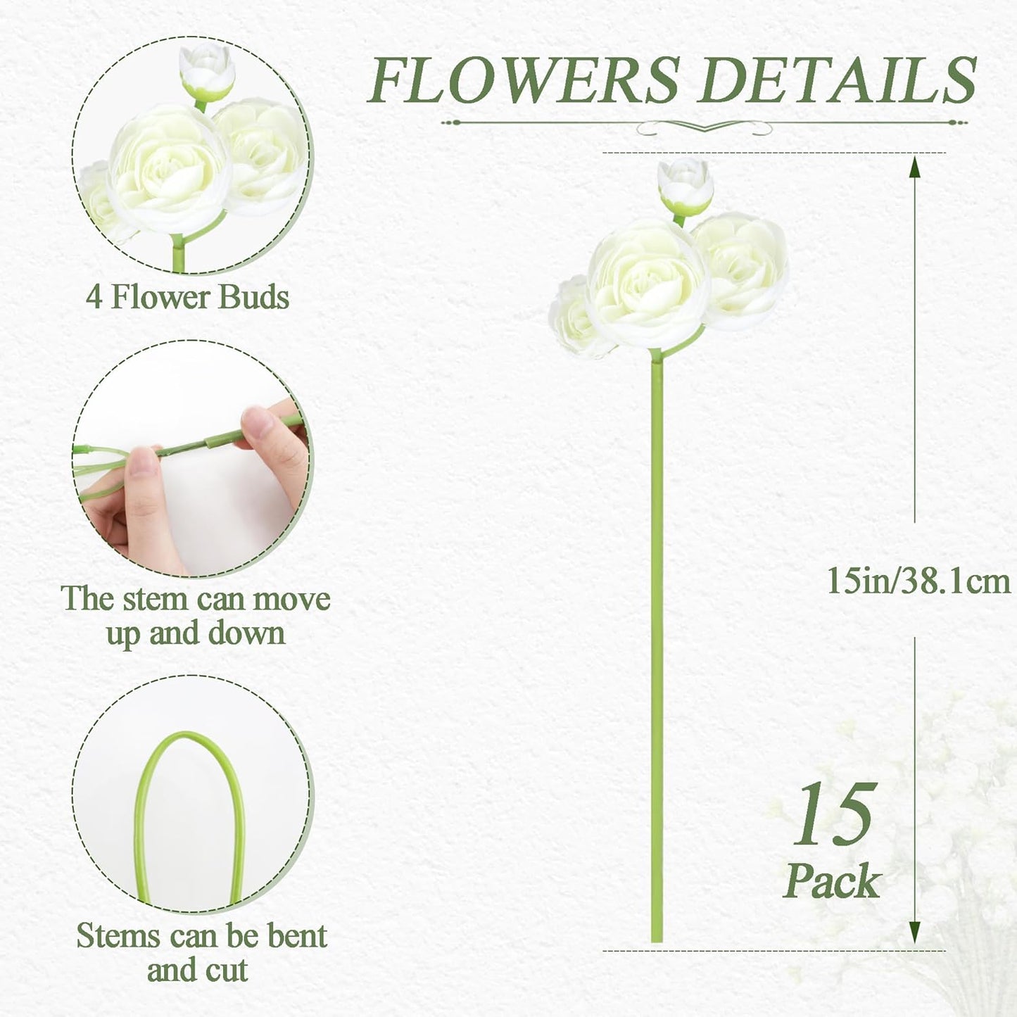 Ranunculus Artificial Flower Pink Faux Silk Mini Peony Flowers Fake Peonies Wedding Flowers DIY Bouquet for Centerpieces Arrangements Bridal Shower Decorations 15 Pcs