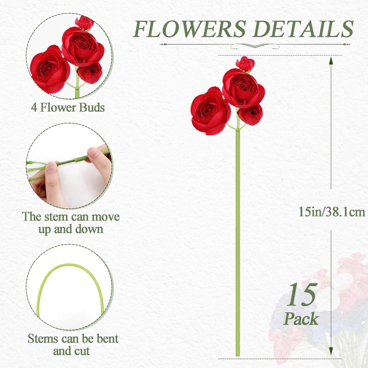 Ranunculus Artificial Flower Pink Faux Silk Mini Peony Flowers Fake Peonies Wedding Flowers DIY Bouquet for Centerpieces Arrangements Bridal Shower Decorations 15 Pcs