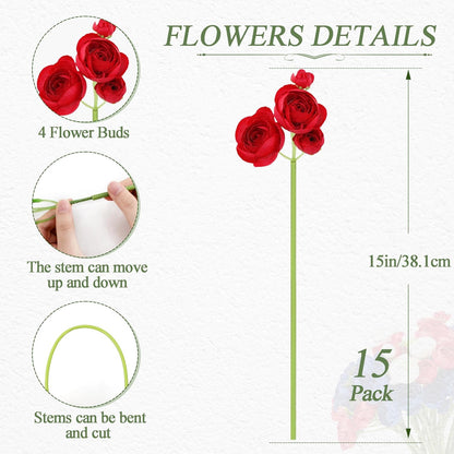 Ranunculus Artificial Flower Pink Faux Silk Mini Peony Flowers Fake Peonies Wedding Flowers DIY Bouquet for Centerpieces Arrangements Bridal Shower Decorations 15 Pcs