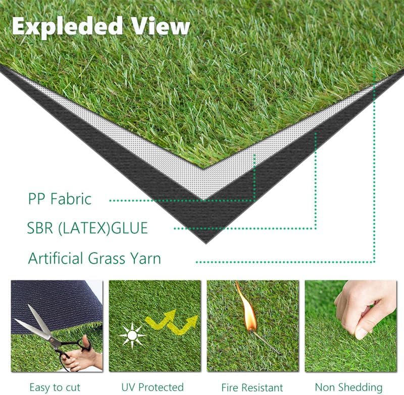 3FT x 10FT Artificial Turf 1.38inch Simulated Synthetic Fake Grass with Drainage Holes, Reusable Grass Urinal for Dogs, Backyard Lawn Rug Doormat Decorations, Custom