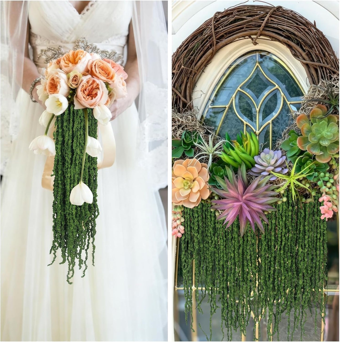 100 Pcs Hanging Moss Vines Faux Moss Garland for Decorating Artificial Amaranthus Hanging Flowers 63" Fake Mossy Rope for Crafts Wedding Arch Floral Arrangment Wall Hanging Mantle Green