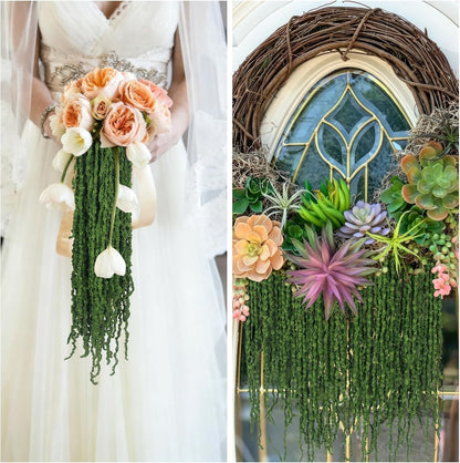 100 Pcs Hanging Moss Vines Faux Moss Garland for Decorating Artificial Amaranthus Hanging Flowers 63" Fake Mossy Rope for Crafts Wedding Arch Floral Arrangment Wall Hanging Mantle Green