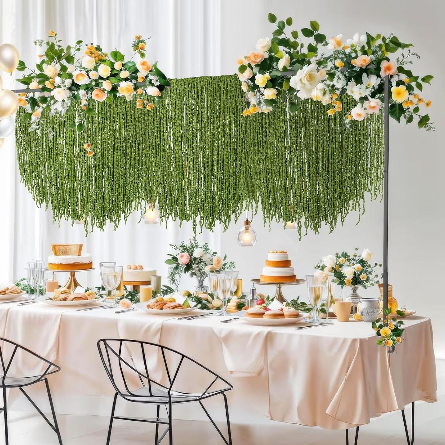 100 Pcs Hanging Moss Vines Faux Moss Garland for Decorating Artificial Amaranthus Hanging Flowers 63" Fake Mossy Rope for Crafts Wedding Arch Floral Arrangment Wall Hanging Mantle Green