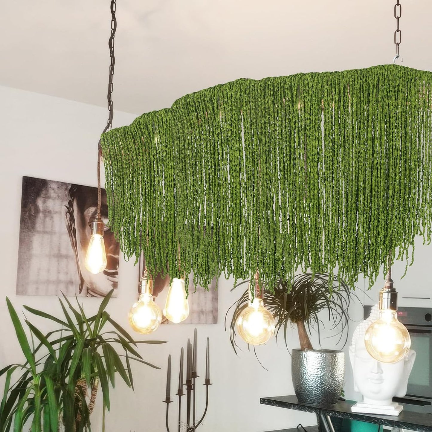 100 Pcs Hanging Moss Vines Faux Moss Garland for Decorating Artificial Amaranthus Hanging Flowers 63" Fake Mossy Rope for Crafts Wedding Arch Floral Arrangment Wall Hanging Mantle Green