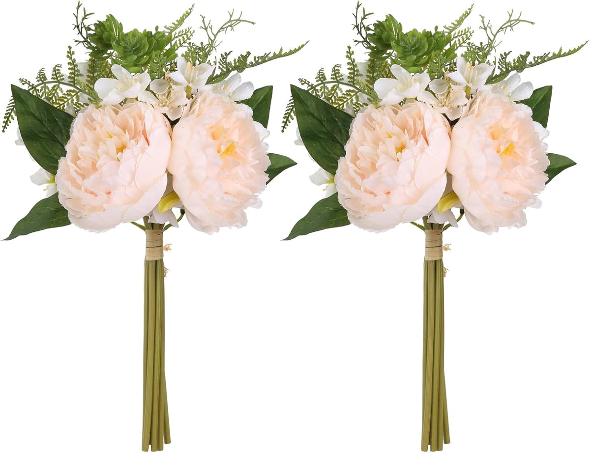 Fake Peonies 2 Bouquets Champagne Peonies Artificial Flowers Silk Peonies Faux Flowers with Stems for Bridal Bouquet Wedding Table Centerpiece Home Floral Arrangement Decor(Champagne)