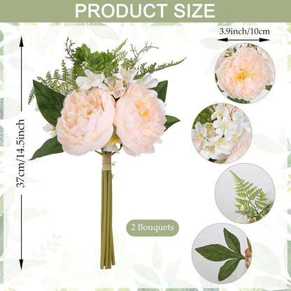 Fake Peonies 2 Bouquets Champagne Peonies Artificial Flowers Silk Peonies Faux Flowers with Stems for Bridal Bouquet Wedding Table Centerpiece Home Floral Arrangement Decor(Champagne)