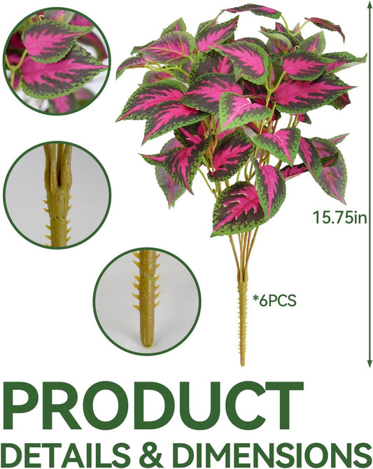 6pc UV Resistant Artificial Outdoor Plants, Faux Coleus Plants.