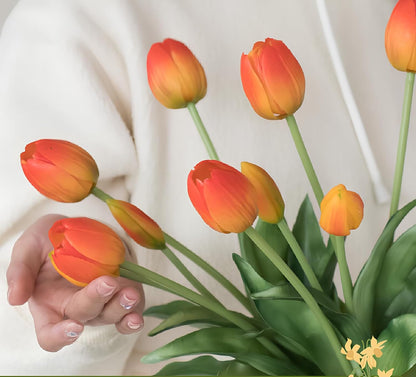 15 Pcs Orange Tulips Artificial Flowers Faux Tulips Real Touch Latex Fake Flower Bouquet for Spring Wedding Home Décor Centerpiece Arrangements