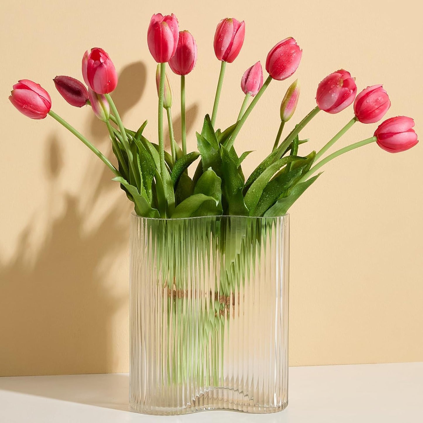 15 Pcs Orange Tulips Artificial Flowers Faux Tulips Real Touch Latex Fake Flower Bouquet for Spring Wedding Home Décor Centerpiece Arrangements