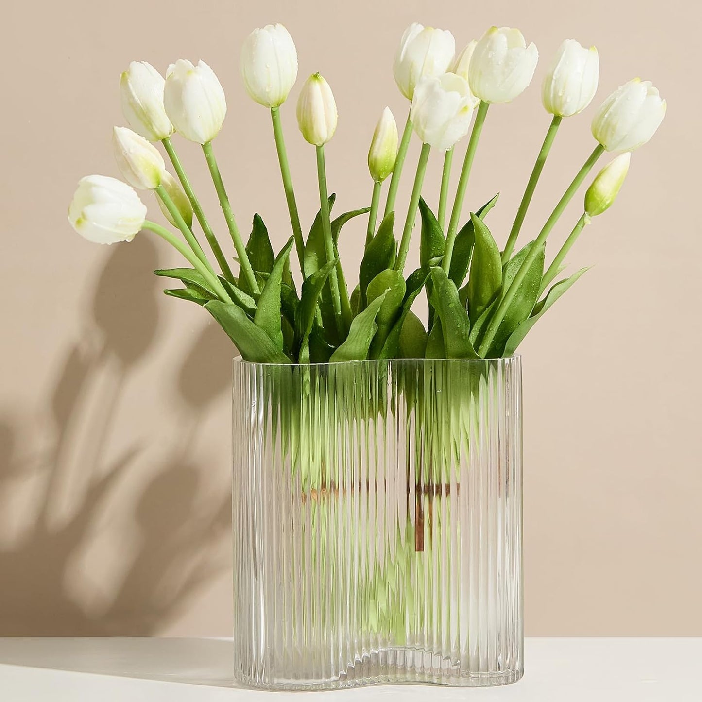 15 Pcs Orange Tulips Artificial Flowers Faux Tulips Real Touch Latex Fake Flower Bouquet for Spring Wedding Home Décor Centerpiece Arrangements