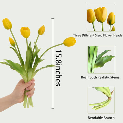 15 Pcs Orange Tulips Artificial Flowers Faux Tulips Real Touch Latex Fake Flower Bouquet for Spring Wedding Home Décor Centerpiece Arrangements