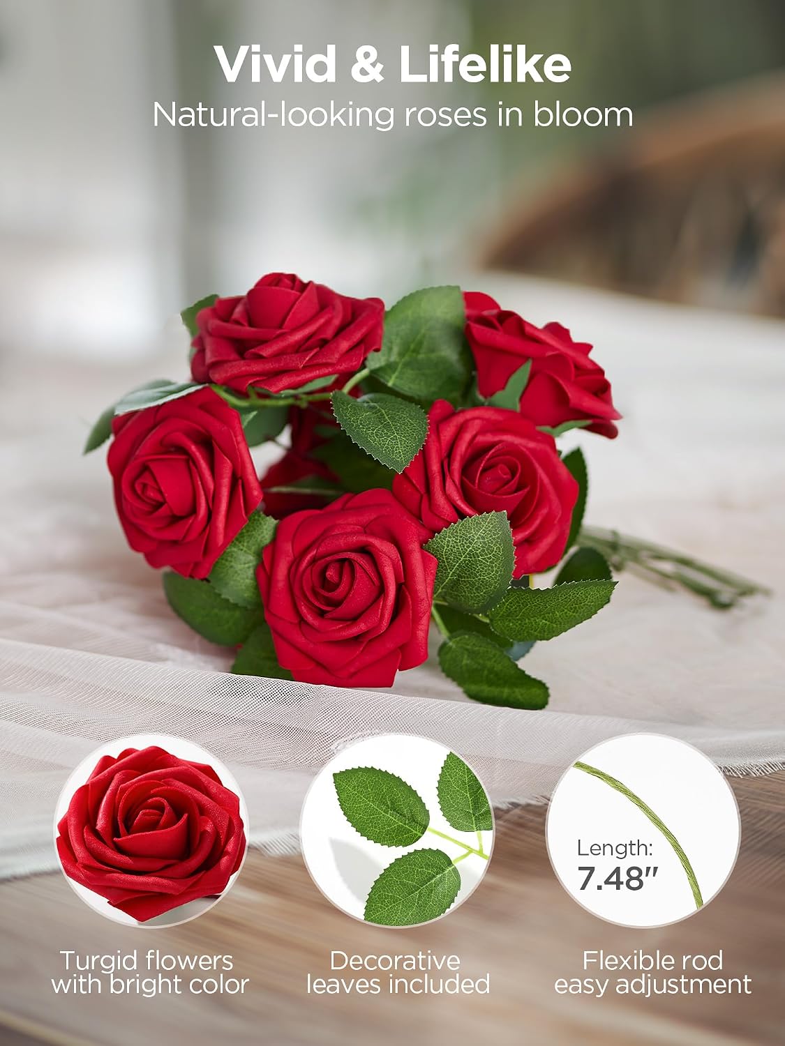 Fake Roses 50 Pcs Dark Red Flowers Artificial Faux Foam Floral