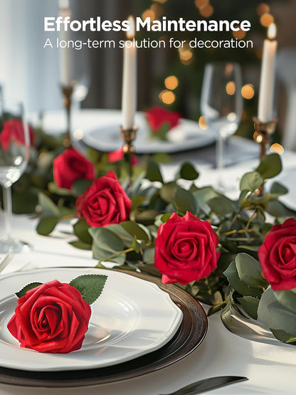 Fake Roses 50 Pcs Dark Red Flowers Artificial Faux Foam Floral