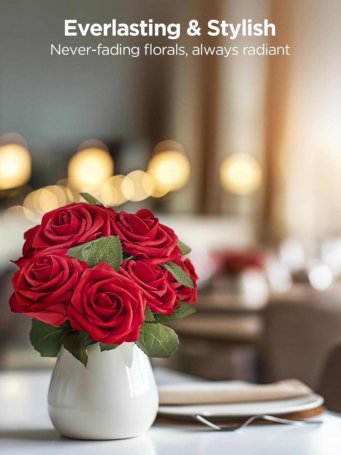 Fake Roses 50 Pcs Dark Red Flowers Artificial Faux Foam Floral