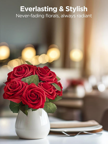 Fake Roses 50 Pcs Dark Red Flowers Artificial Faux Foam Floral