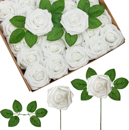Fake Roses 50 Pcs Dark Red Flowers Artificial Faux Foam Floral