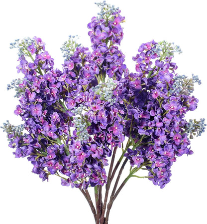 Thiccywoov 6 Pcs 25 Artificial Lilac Flowers Fake Delphinium Antirrhinum Stem Silk Flower Faux Floral Arrangement for Vase Table Centerpiece Wedding Bouquet Home Decoration (Purple)
