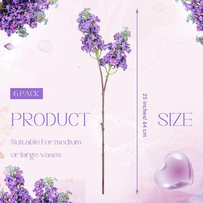 Thiccywoov 6 Pcs 25 Artificial Lilac Flowers Fake Delphinium Antirrhinum Stem Silk Flower Faux Floral Arrangement for Vase Table Centerpiece Wedding Bouquet Home Decoration (Purple)
