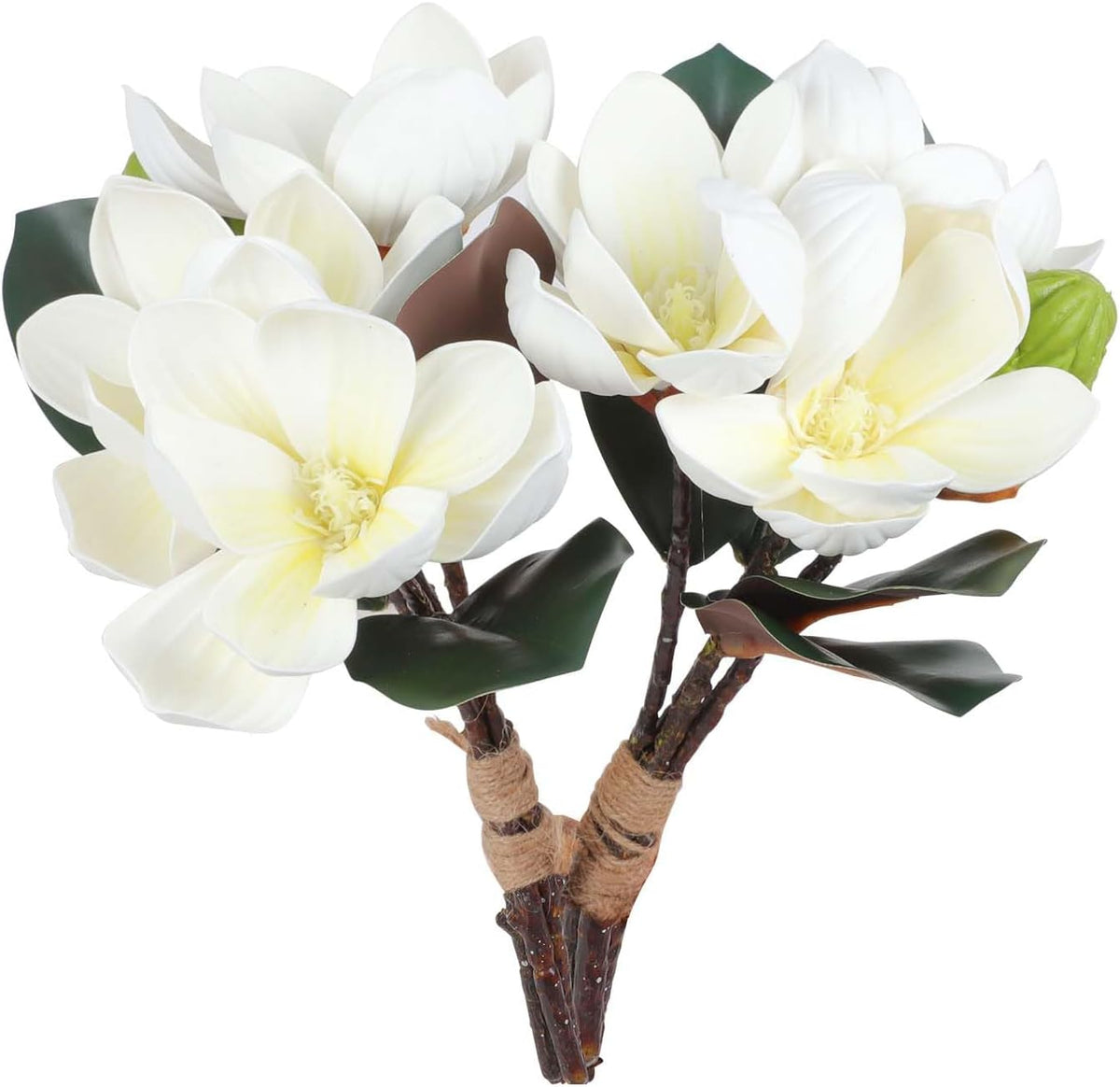 2Bundles Artificial Magnolia Flowers White Silk Magnolia Flowers Branches Faux Magnolias Flower with Stems Real Touch Magnolias Flower Bouquet for Wedding Home Indoor Outdoor Decor