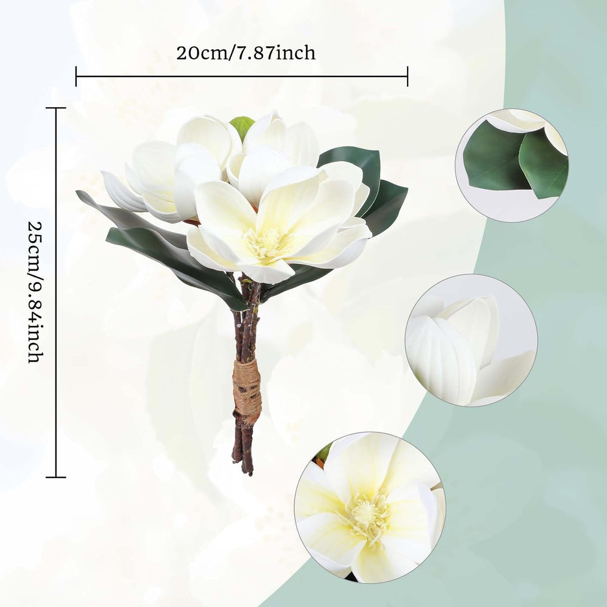 2Bundles Artificial Magnolia Flowers White Silk Magnolia Flowers Branches Faux Magnolias Flower with Stems Real Touch Magnolias Flower Bouquet for Wedding Home Indoor Outdoor Decor