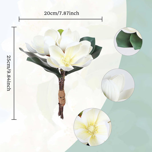 2Bundles Artificial Magnolia Flowers White Silk Magnolia Flowers Branches Faux Magnolias Flower with Stems Real Touch Magnolias Flower Bouquet for Wedding Home Indoor Outdoor Decor