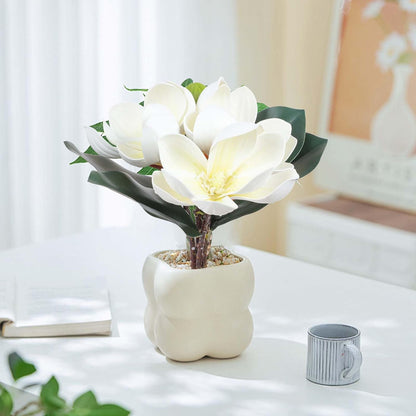2Bundles Artificial Magnolia Flowers White Silk Magnolia Flowers Branches Faux Magnolias Flower with Stems Real Touch Magnolias Flower Bouquet for Wedding Home Indoor Outdoor Decor