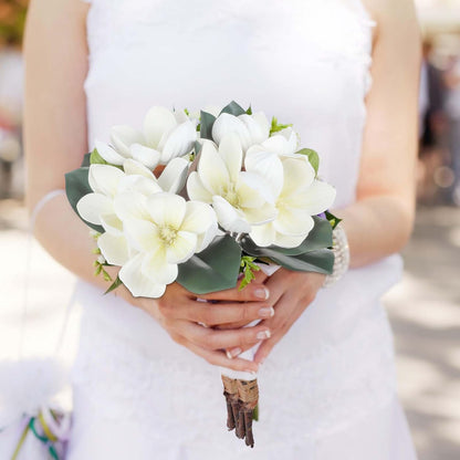 2Bundles Artificial Magnolia Flowers White Silk Magnolia Flowers Branches Faux Magnolias Flower with Stems Real Touch Magnolias Flower Bouquet for Wedding Home Indoor Outdoor Decor