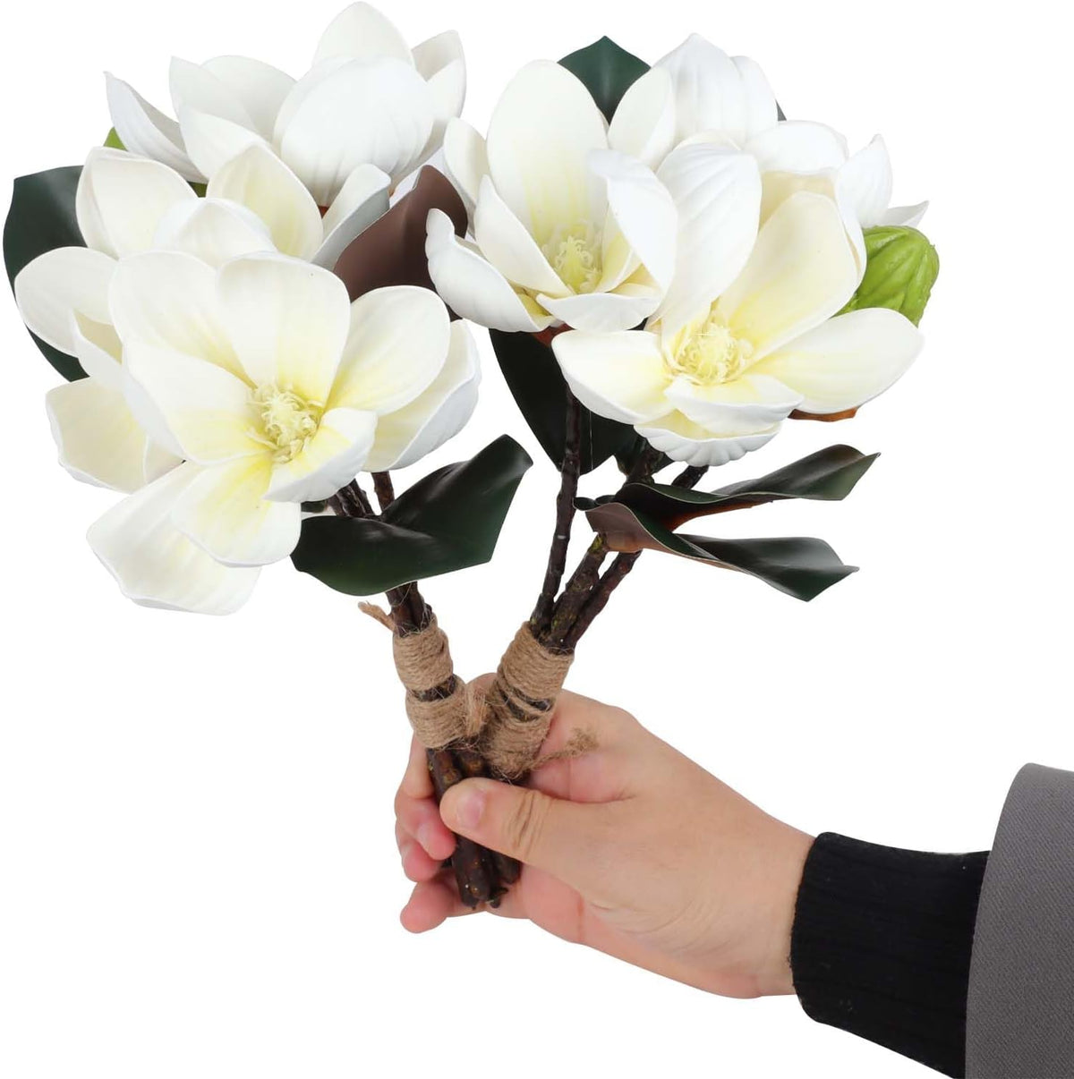 2Bundles Artificial Magnolia Flowers White Silk Magnolia Flowers Branches Faux Magnolias Flower with Stems Real Touch Magnolias Flower Bouquet for Wedding Home Indoor Outdoor Decor