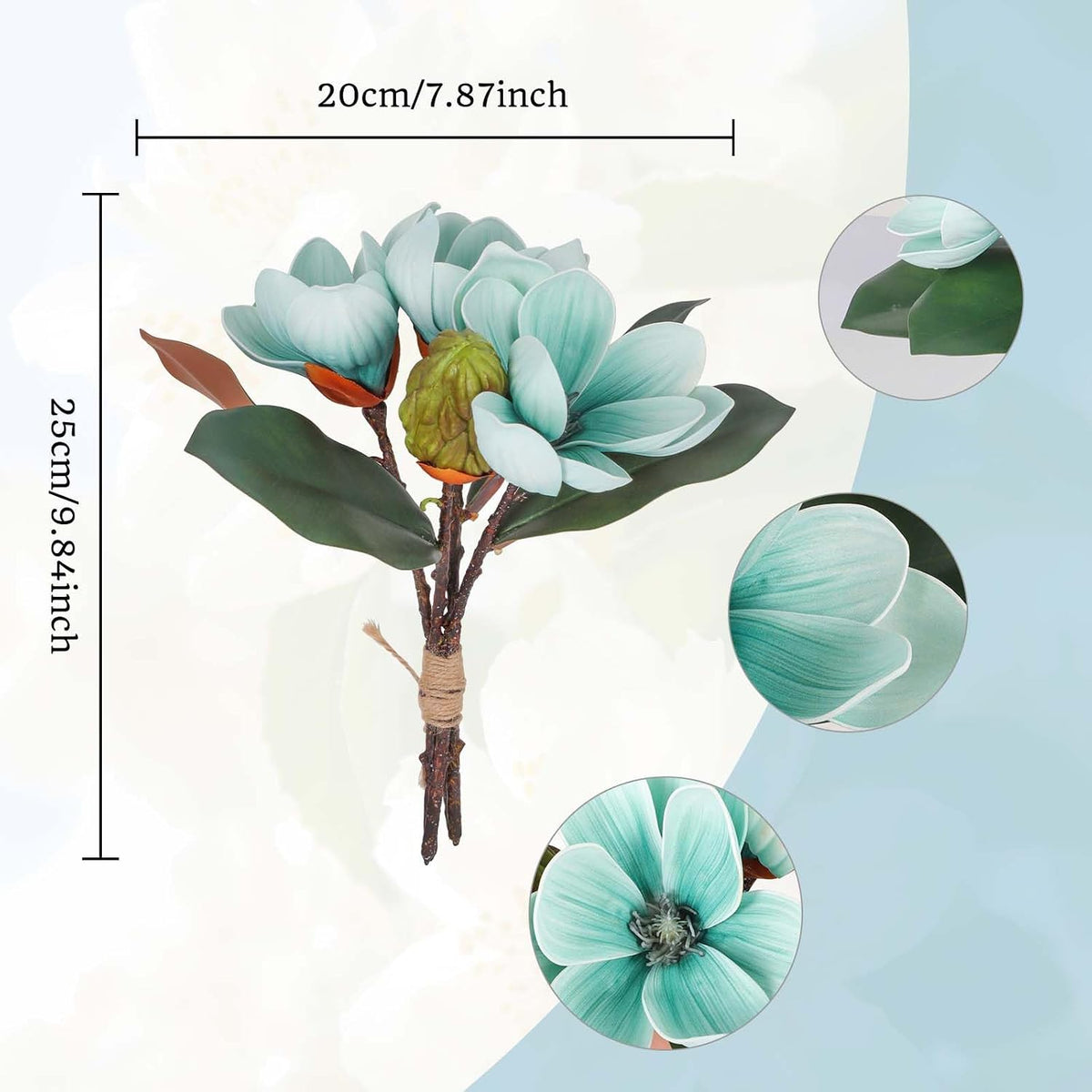 2Bundles Artificial Magnolia Flowers White Silk Magnolia Flowers Branches Faux Magnolias Flower with Stems Real Touch Magnolias Flower Bouquet for Wedding Home Indoor Outdoor Decor