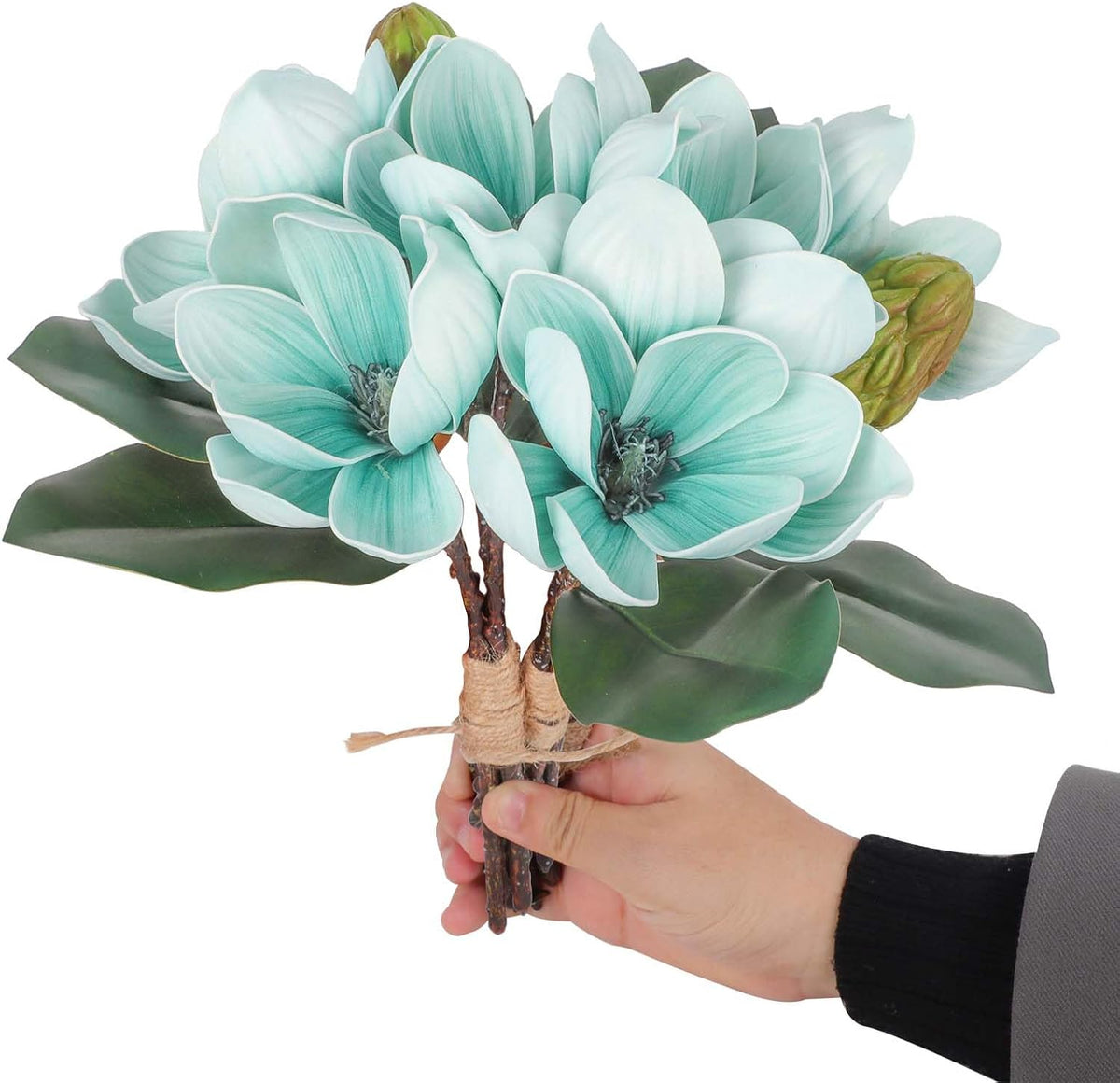 2Bundles Artificial Magnolia Flowers White Silk Magnolia Flowers Branches Faux Magnolias Flower with Stems Real Touch Magnolias Flower Bouquet for Wedding Home Indoor Outdoor Decor
