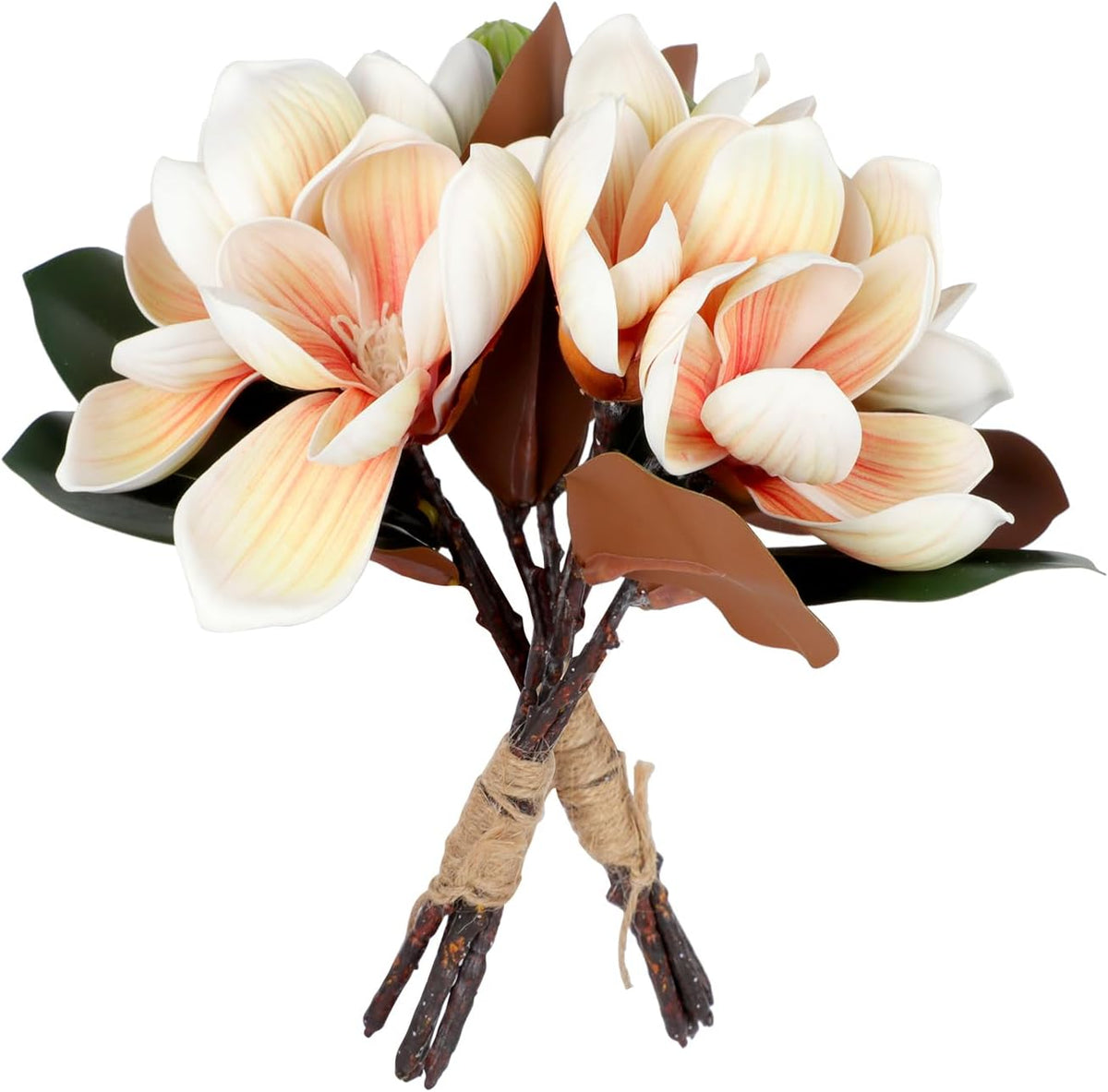 2Bundles Artificial Magnolia Flowers White Silk Magnolia Flowers Branches Faux Magnolias Flower with Stems Real Touch Magnolias Flower Bouquet for Wedding Home Indoor Outdoor Decor