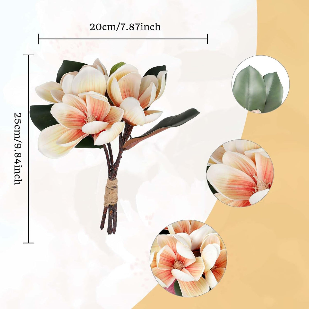 2Bundles Artificial Magnolia Flowers White Silk Magnolia Flowers Branches Faux Magnolias Flower with Stems Real Touch Magnolias Flower Bouquet for Wedding Home Indoor Outdoor Decor