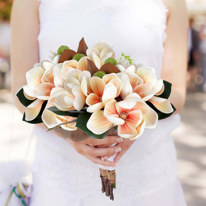 2Bundles Artificial Magnolia Flowers White Silk Magnolia Flowers Branches Faux Magnolias Flower with Stems Real Touch Magnolias Flower Bouquet for Wedding Home Indoor Outdoor Decor