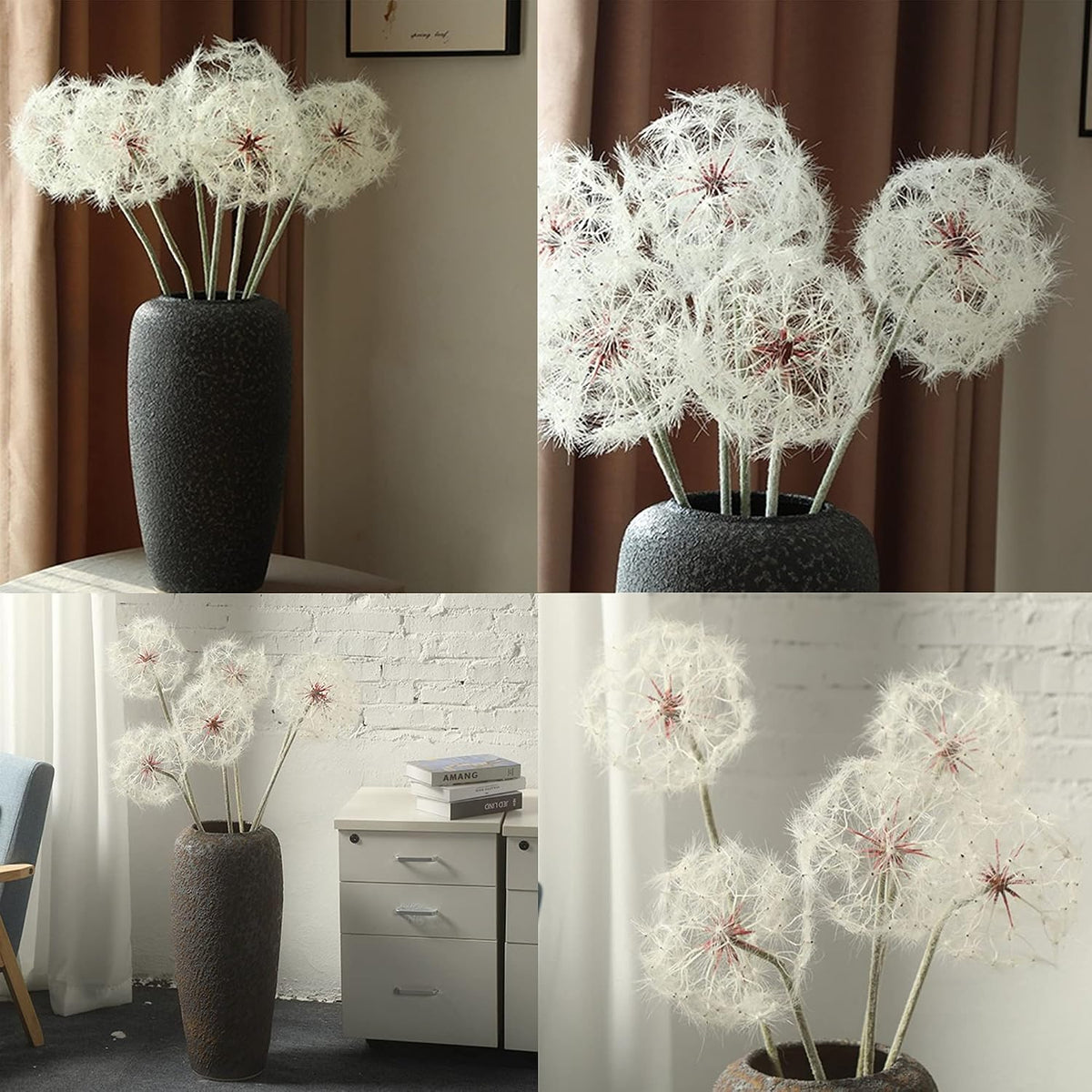 TOPIA Giant Artificial Dandelion Flower Fake Dandelion Decor for Home (2 Pcs) (White)