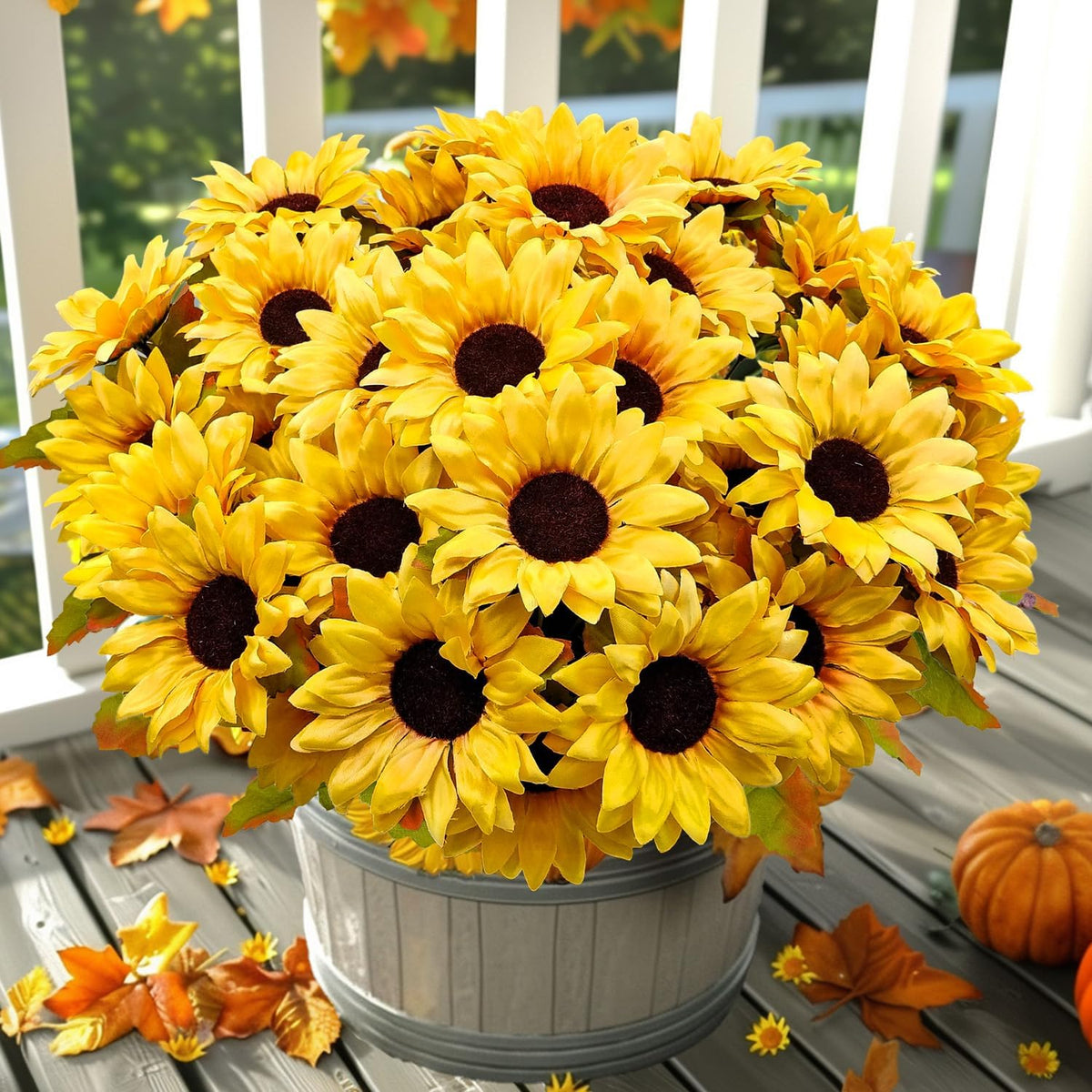 6 Bundles 30 Heads Sunflowers Artificial Flowers Fake Mums Faux Fall Flowers for Outdoors UV Resistant Silk Sunflower for Vase Autumn Wedding Porch Garden Indoor Outside Decor (Yellow)