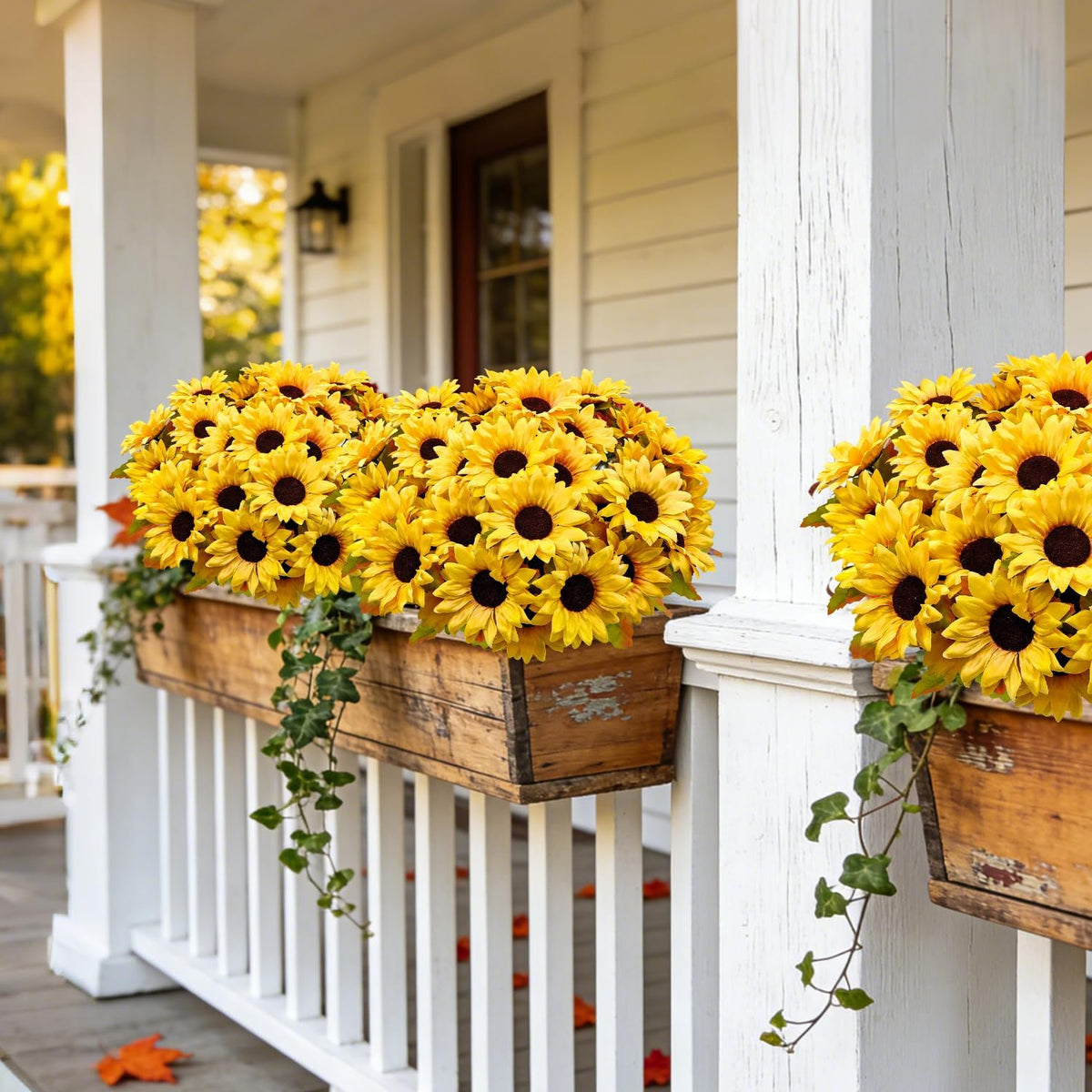 6 Bundles 30 Heads Sunflowers Artificial Flowers Fake Mums Faux Fall Flowers for Outdoors UV Resistant Silk Sunflower for Vase Autumn Wedding Porch Garden Indoor Outside Decor (Yellow)