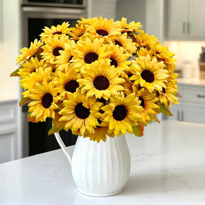 6 Bundles 30 Heads Sunflowers Artificial Flowers Fake Mums Faux Fall Flowers for Outdoors UV Resistant Silk Sunflower for Vase Autumn Wedding Porch Garden Indoor Outside Decor (Yellow)
