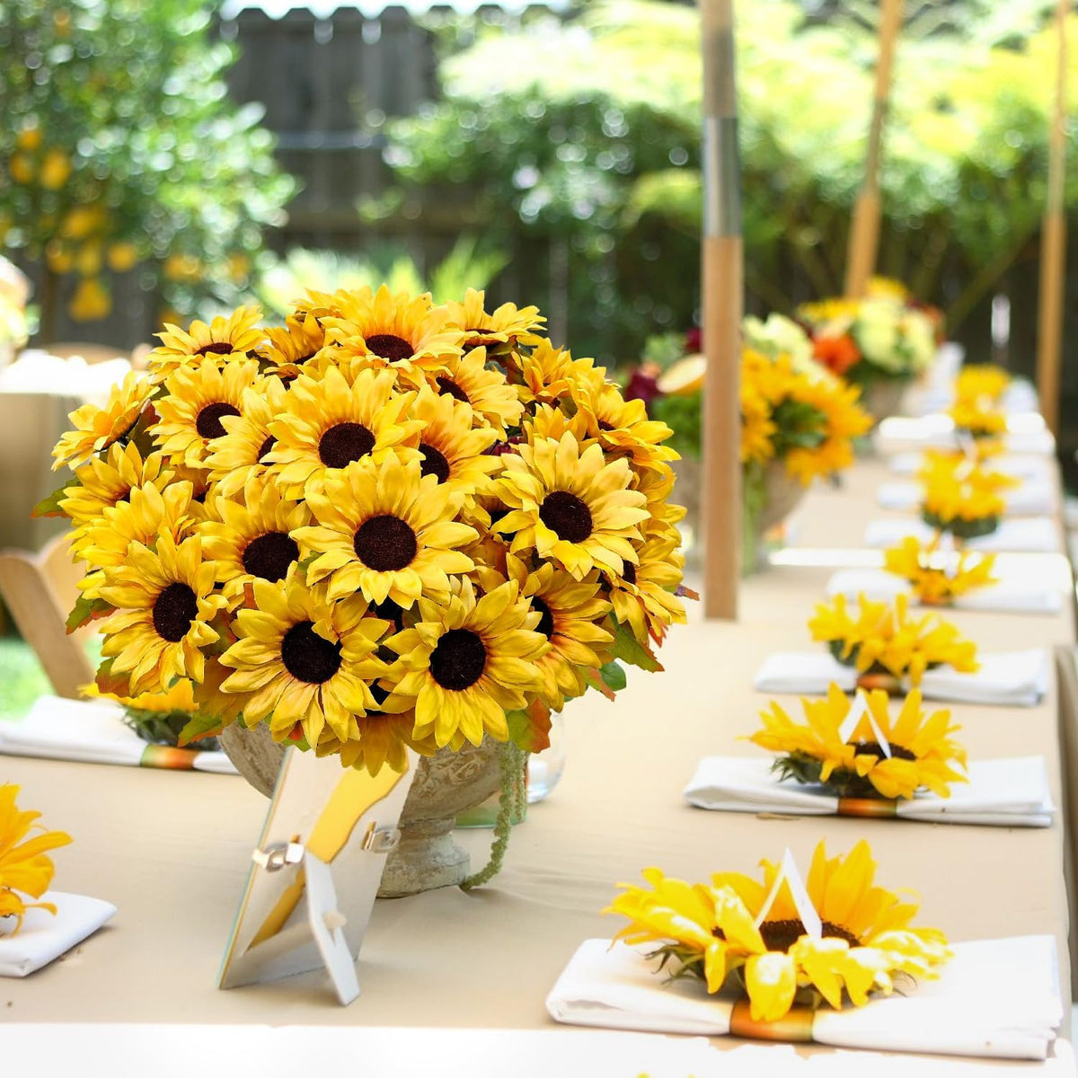 6 Bundles 30 Heads Sunflowers Artificial Flowers Fake Mums Faux Fall Flowers for Outdoors UV Resistant Silk Sunflower for Vase Autumn Wedding Porch Garden Indoor Outside Decor (Yellow)
