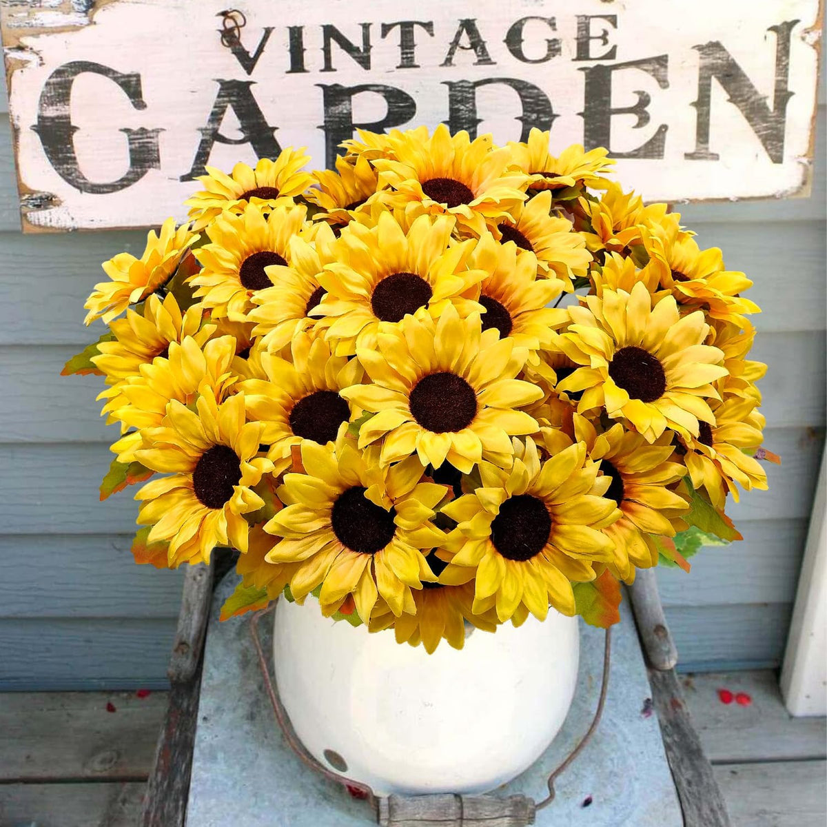 6 Bundles 30 Heads Sunflowers Artificial Flowers Fake Mums Faux Fall Flowers for Outdoors UV Resistant Silk Sunflower for Vase Autumn Wedding Porch Garden Indoor Outside Decor (Yellow)