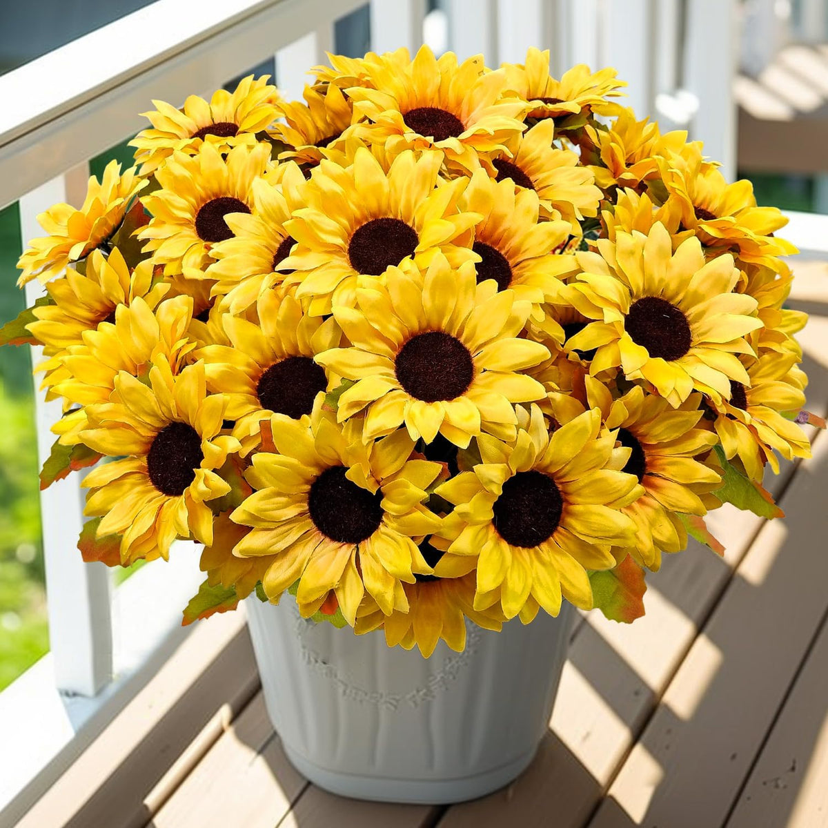 6 Bundles 30 Heads Sunflowers Artificial Flowers Fake Mums Faux Fall Flowers for Outdoors UV Resistant Silk Sunflower for Vase Autumn Wedding Porch Garden Indoor Outside Decor (Yellow)