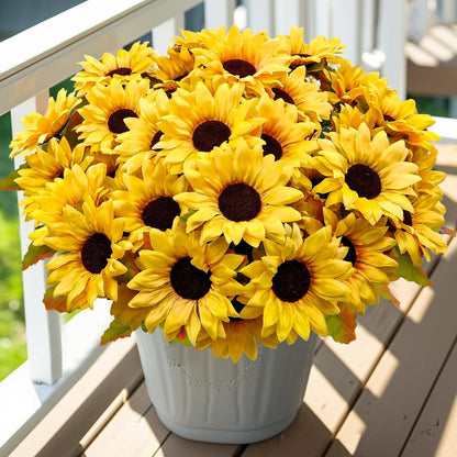 6 Bundles 30 Heads Sunflowers Artificial Flowers Fake Mums Faux Fall Flowers for Outdoors UV Resistant Silk Sunflower for Vase Autumn Wedding Porch Garden Indoor Outside Decor (Yellow)
