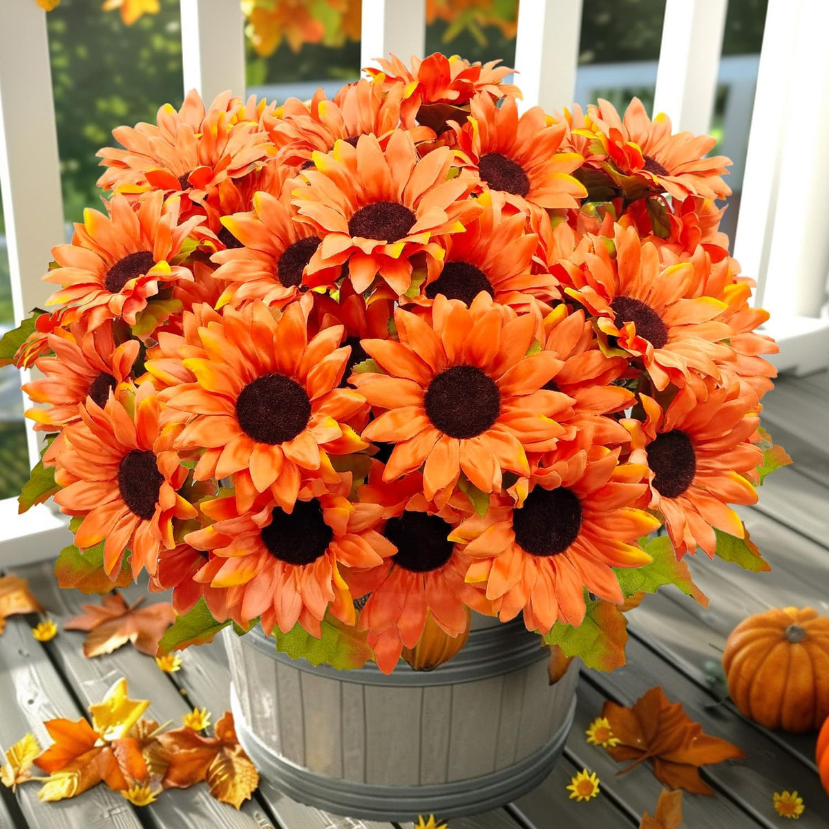 6 Bundles 30 Heads Sunflowers Artificial Flowers Fake Mums Faux Fall Flowers for Outdoors UV Resistant Silk Sunflower for Vase Autumn Wedding Porch Garden Indoor Outside Decor (Yellow)