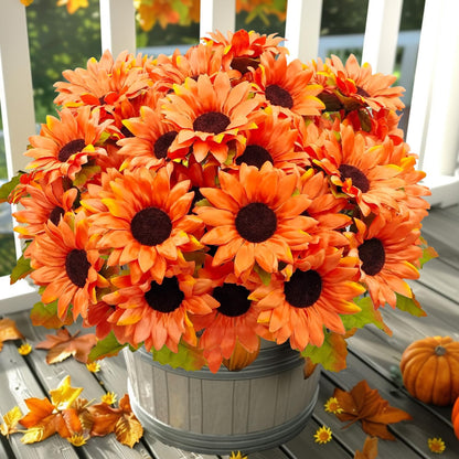 6 Bundles 30 Heads Sunflowers Artificial Flowers Fake Mums Faux Fall Flowers for Outdoors UV Resistant Silk Sunflower for Vase Autumn Wedding Porch Garden Indoor Outside Decor (Yellow)
