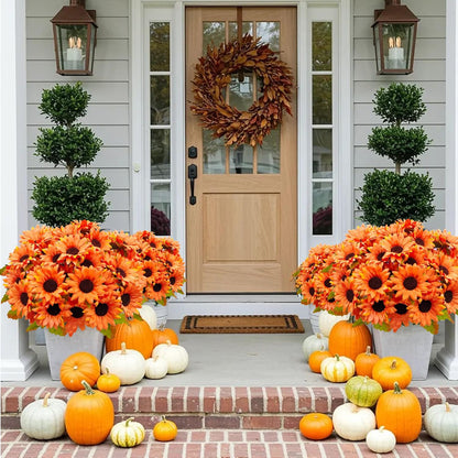 6 Bundles 30 Heads Sunflowers Artificial Flowers Fake Mums Faux Fall Flowers for Outdoors UV Resistant Silk Sunflower for Vase Autumn Wedding Porch Garden Indoor Outside Decor (Yellow)