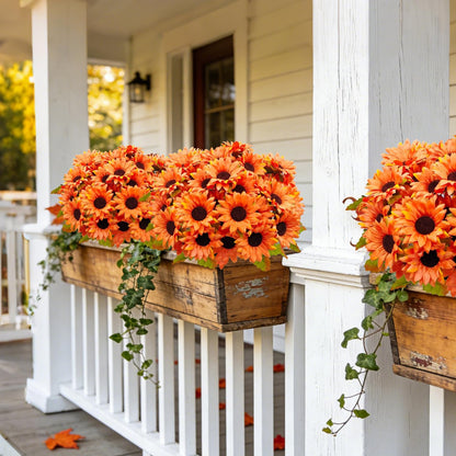 6 Bundles 30 Heads Sunflowers Artificial Flowers Fake Mums Faux Fall Flowers for Outdoors UV Resistant Silk Sunflower for Vase Autumn Wedding Porch Garden Indoor Outside Decor (Yellow)