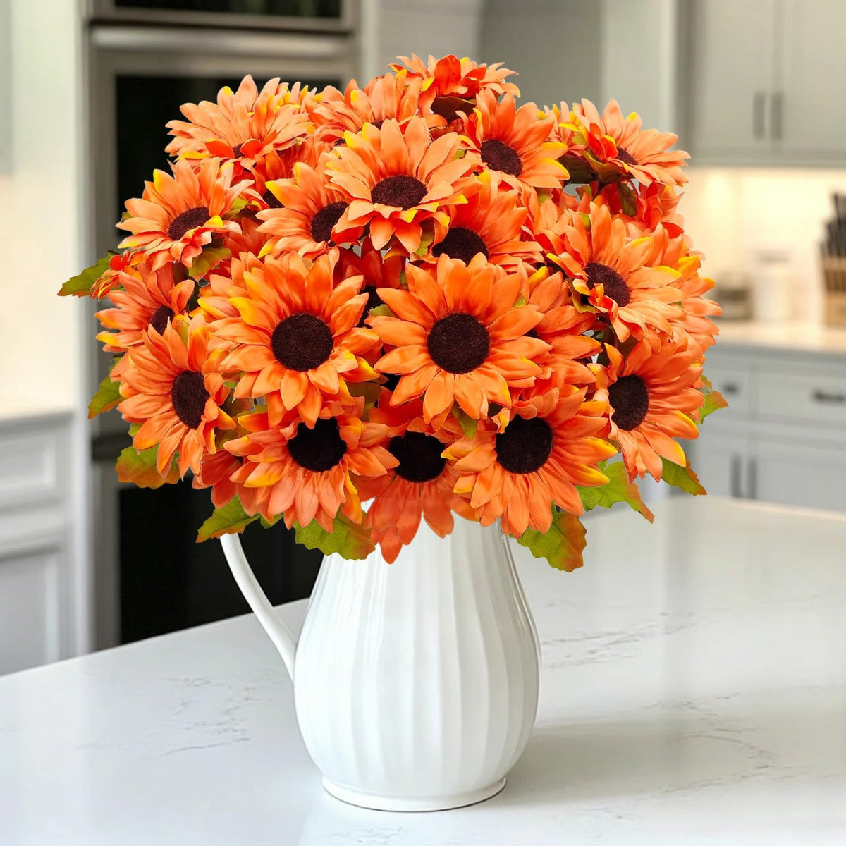6 Bundles 30 Heads Sunflowers Artificial Flowers Fake Mums Faux Fall Flowers for Outdoors UV Resistant Silk Sunflower for Vase Autumn Wedding Porch Garden Indoor Outside Decor (Yellow)