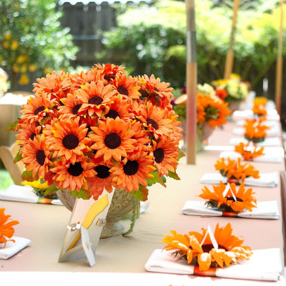 6 Bundles 30 Heads Sunflowers Artificial Flowers Fake Mums Faux Fall Flowers for Outdoors UV Resistant Silk Sunflower for Vase Autumn Wedding Porch Garden Indoor Outside Decor (Yellow)