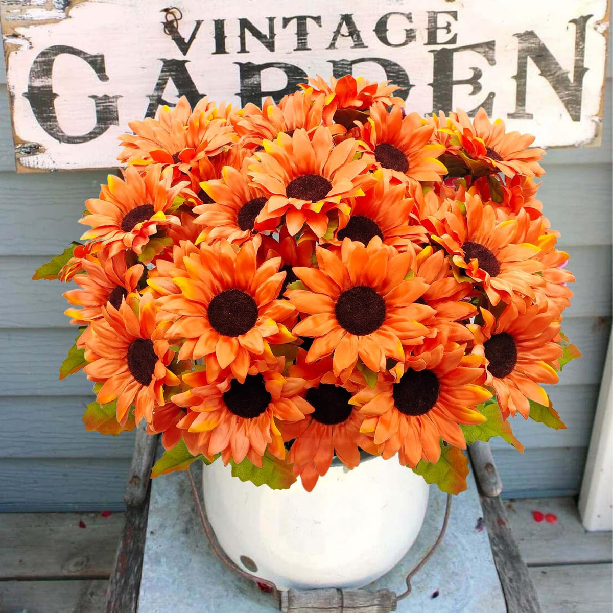 6 Bundles 30 Heads Sunflowers Artificial Flowers Fake Mums Faux Fall Flowers for Outdoors UV Resistant Silk Sunflower for Vase Autumn Wedding Porch Garden Indoor Outside Decor (Yellow)