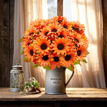 6 Bundles 30 Heads Sunflowers Artificial Flowers Fake Mums Faux Fall Flowers for Outdoors UV Resistant Silk Sunflower for Vase Autumn Wedding Porch Garden Indoor Outside Decor (Yellow)